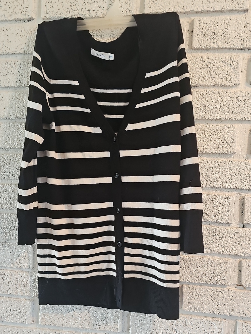 Ricki's Black and White Striped Button Cardigan